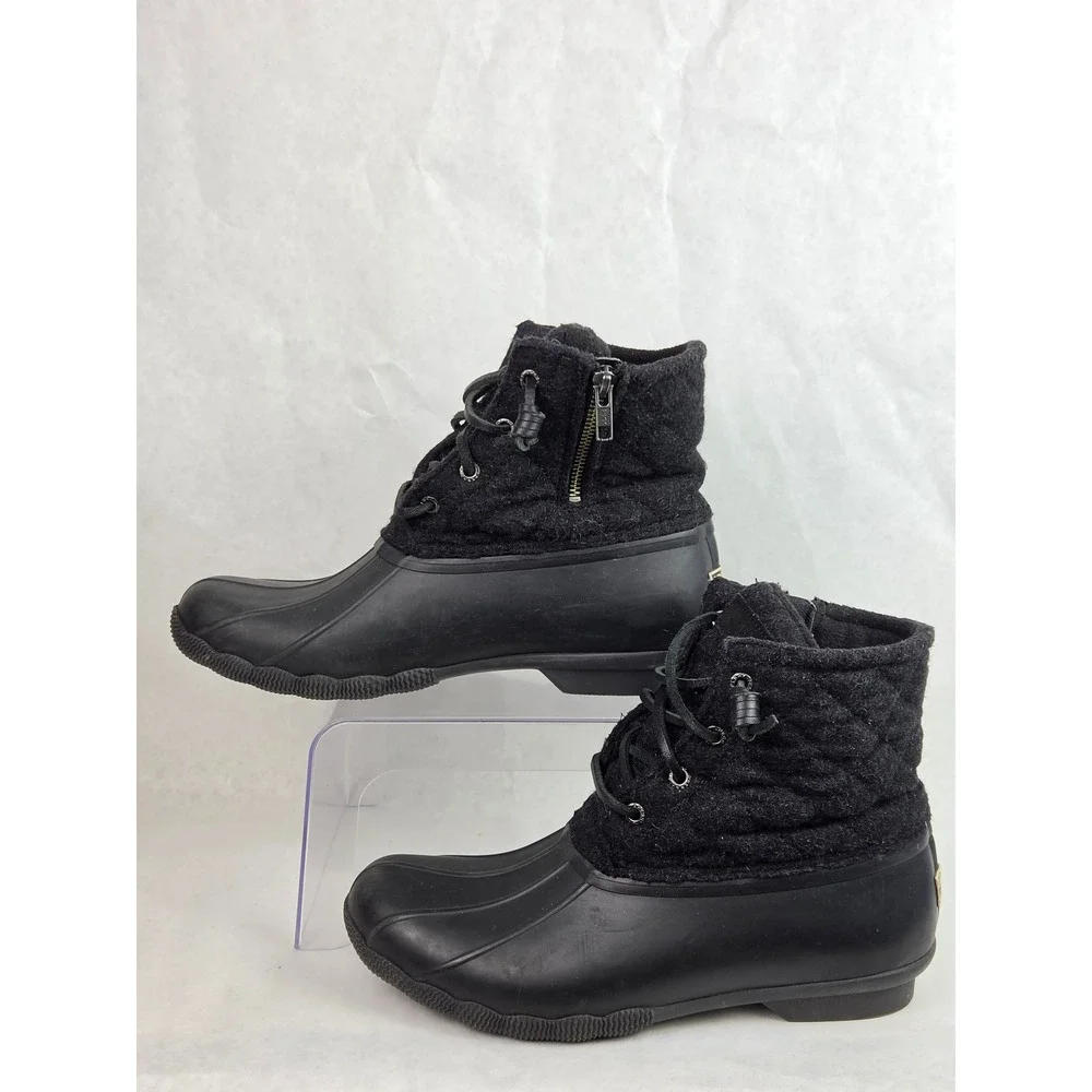 Sperry Saltwater Quilted Wool Duck Boots Black Womens 8.5 Rain Casual Monochrom
